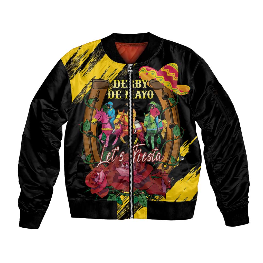 Derby De Mayo 2025 Sleeve Zip Bomber Jacket Pinata Horse Racing Let's Fiesta - Wonder Print Shop