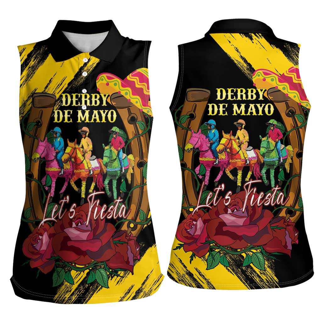 Derby De Mayo 2025 Women Sleeveless Polo Shirt Pinata Horse Racing Let's Fiesta - Wonder Print Shop
