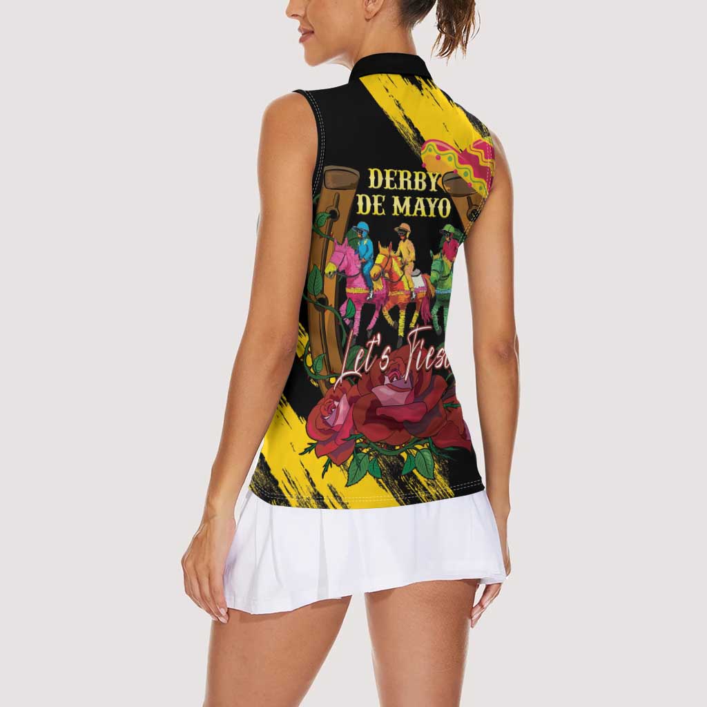 Derby De Mayo 2025 Women Sleeveless Polo Shirt Pinata Horse Racing Let's Fiesta - Wonder Print Shop