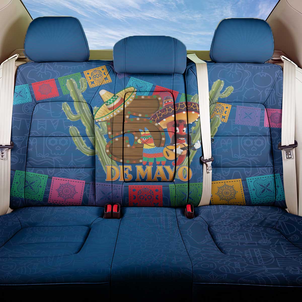 Mexico Cinco De Mayo 2025 Back Car Seat Cover Chili Pepper Let's Fiesta