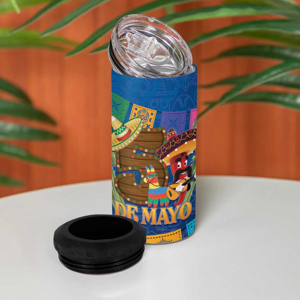 Mexico Cinco De Mayo 2025 4 in 1 Can Cooler Tumbler Chili Pepper Let's Fiesta