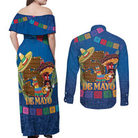 Mexico Cinco De Mayo 2025 Couples Matching Off Shoulder Maxi Dress and Long Sleeve Button Shirt Chili Pepper Let's Fiesta