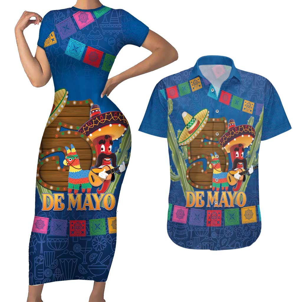 Mexico Cinco De Mayo 2025 Couples Matching Short Sleeve Bodycon Dress and Hawaiian Shirt Chili Pepper Let's Fiesta