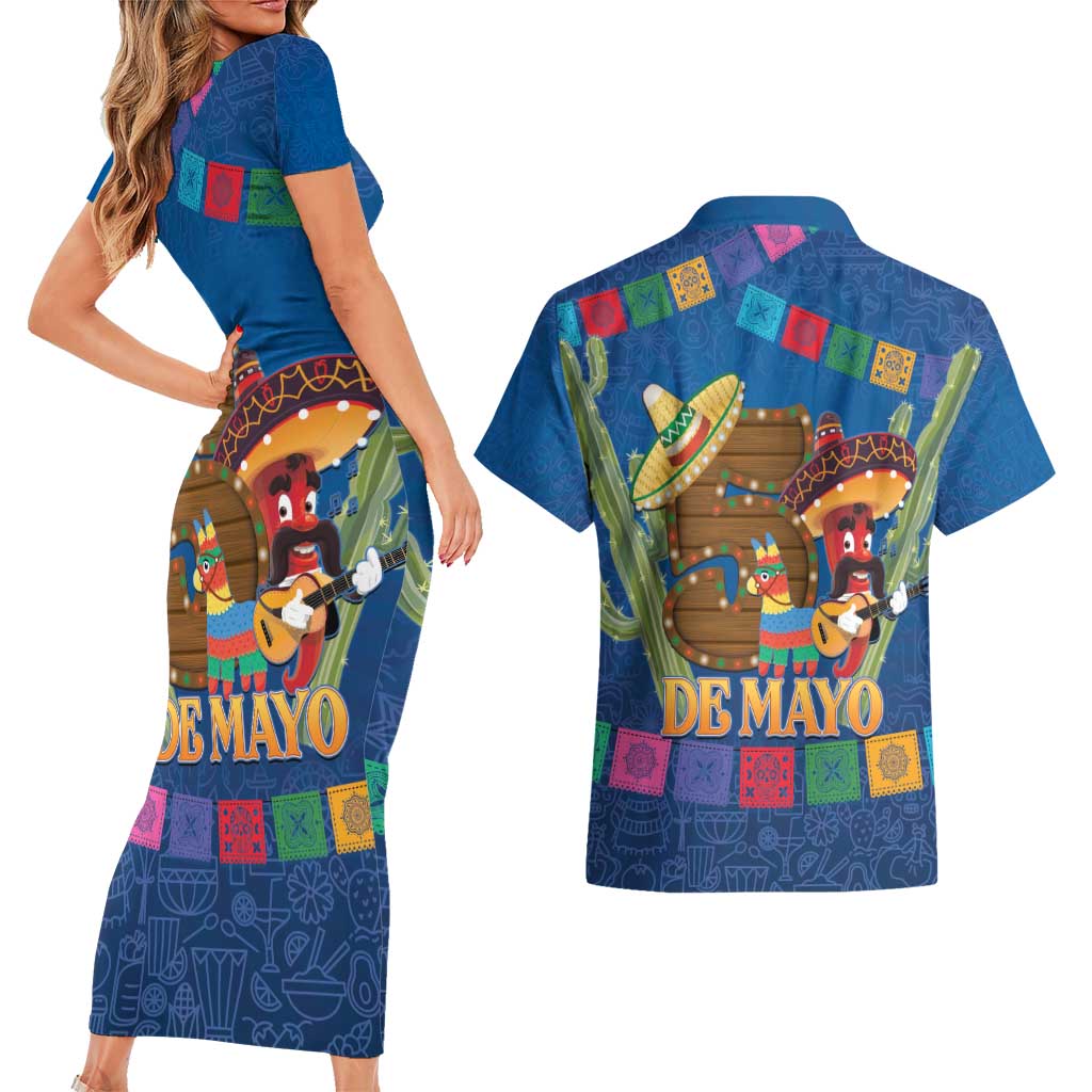 Mexico Cinco De Mayo 2025 Couples Matching Short Sleeve Bodycon Dress and Hawaiian Shirt Chili Pepper Let's Fiesta