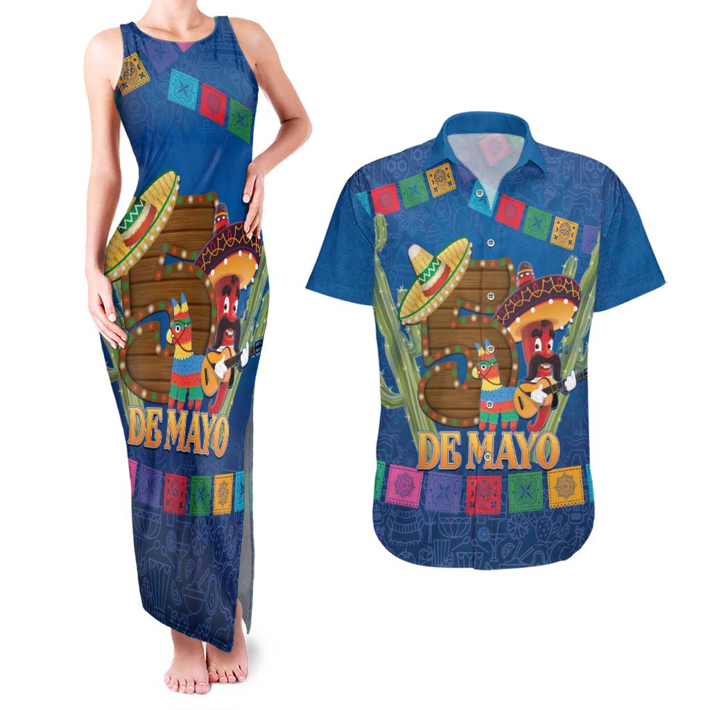 Mexico Cinco De Mayo 2025 Couples Matching Tank Maxi Dress and Hawaiian Shirt Chili Pepper Let's Fiesta