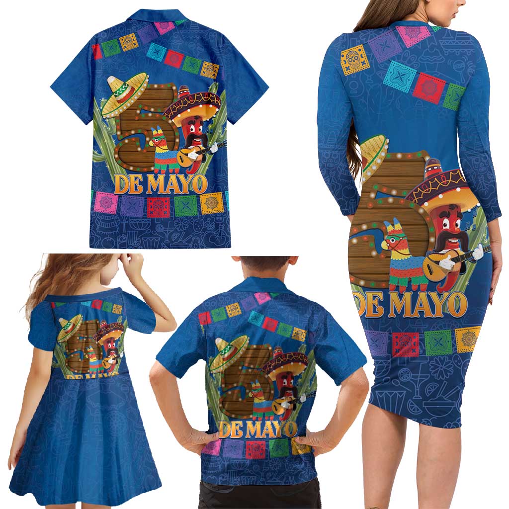 Mexico Cinco De Mayo 2025 Family Matching Long Sleeve Bodycon Dress and Hawaiian Shirt Chili Pepper Let's Fiesta
