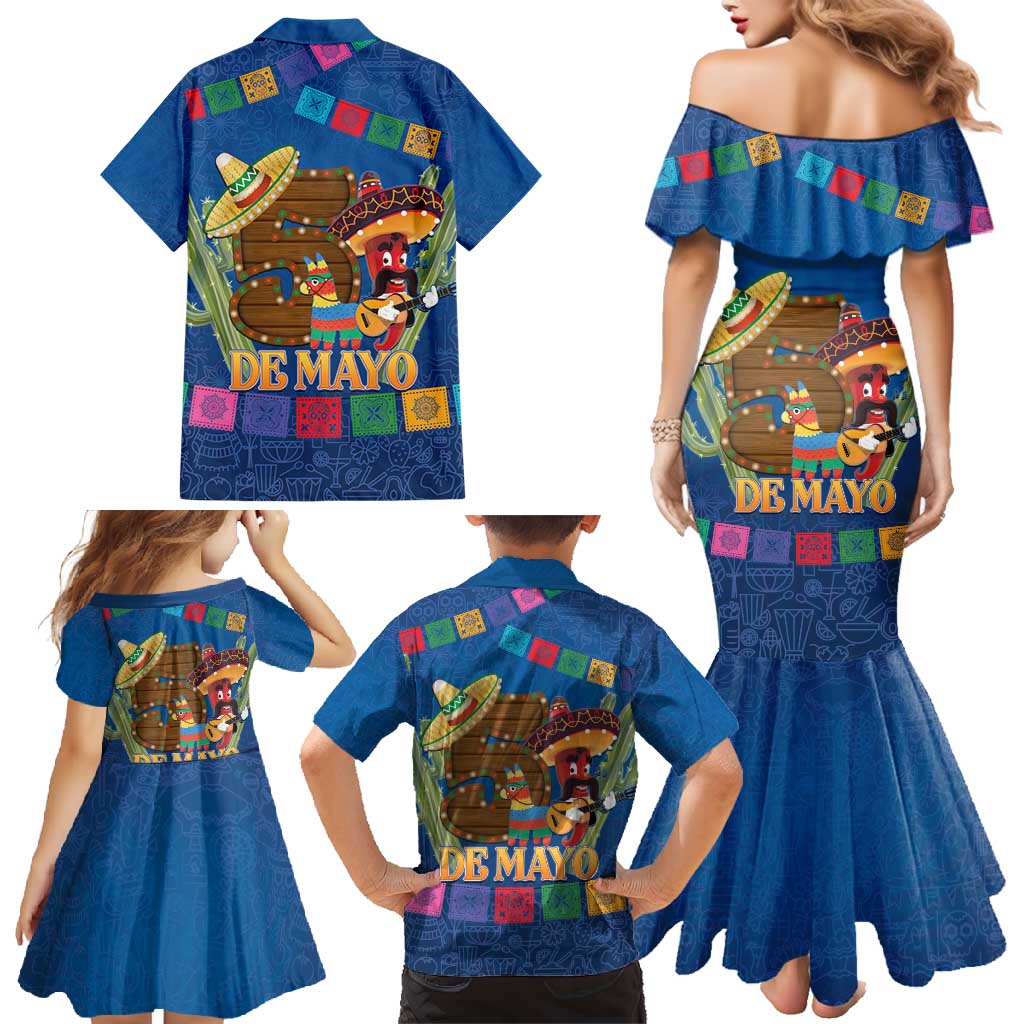 Mexico Cinco De Mayo 2025 Family Matching Mermaid Dress and Hawaiian Shirt Chili Pepper Let's Fiesta