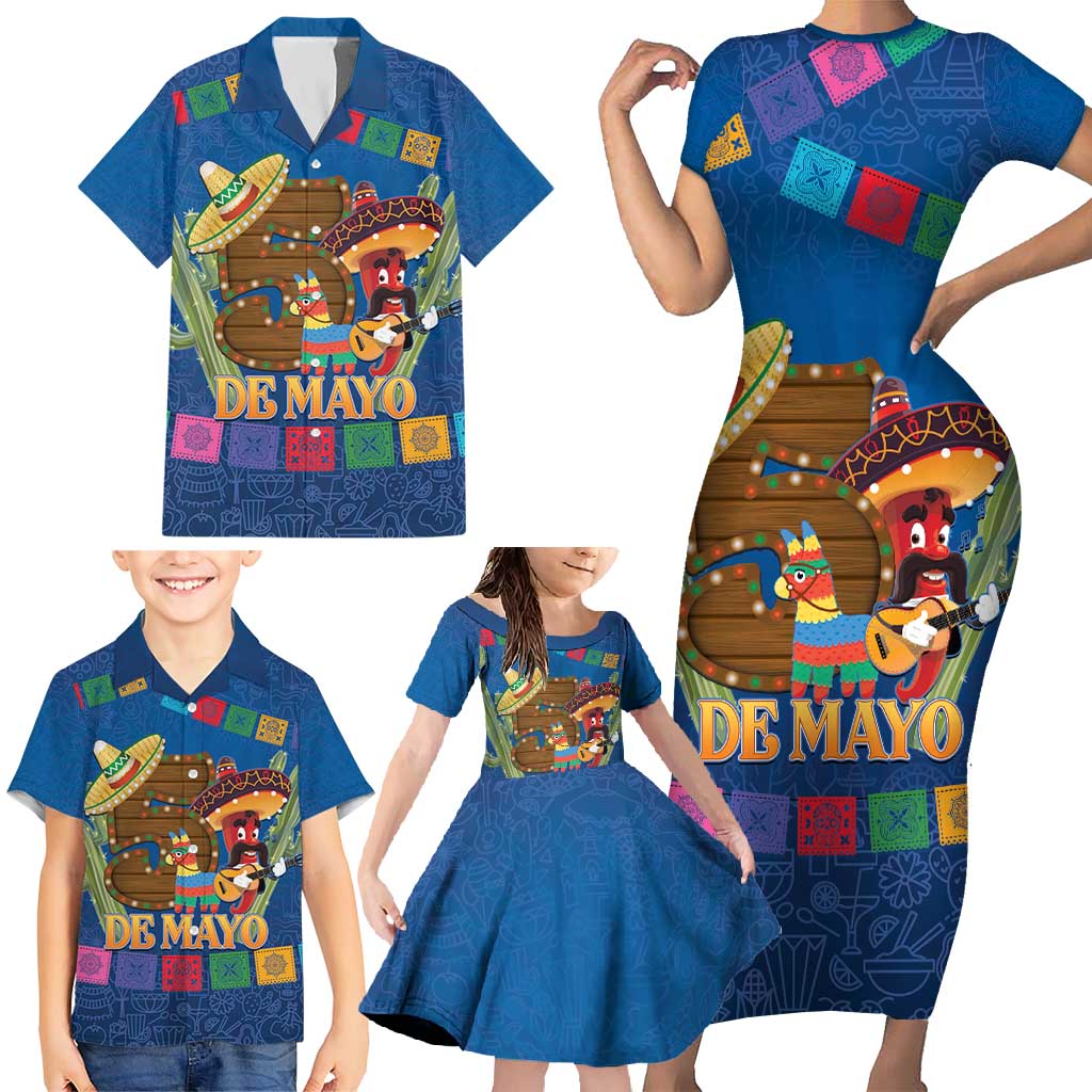 Mexico Cinco De Mayo 2025 Family Matching Short Sleeve Bodycon Dress and Hawaiian Shirt Chili Pepper Let's Fiesta