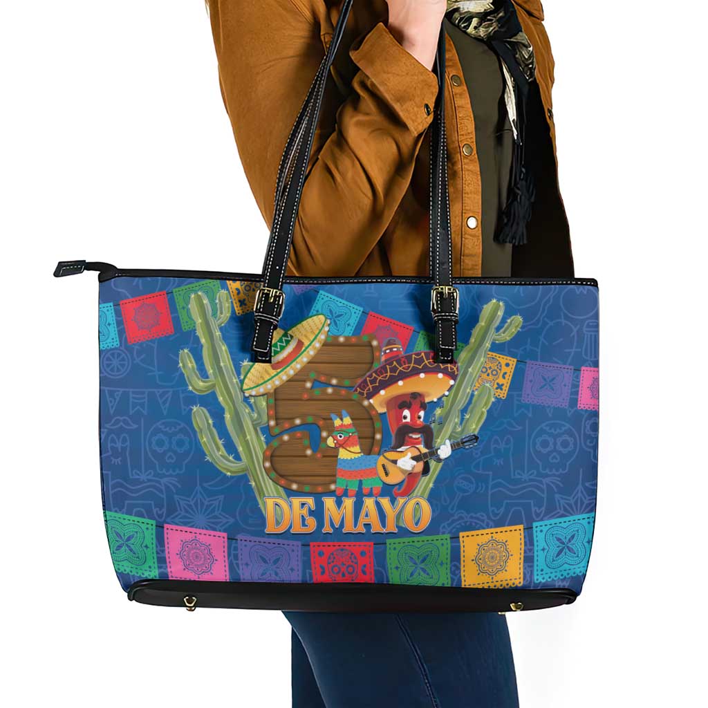 Mexico Cinco De Mayo 2025 Leather Tote Bag Chili Pepper Let's Fiesta