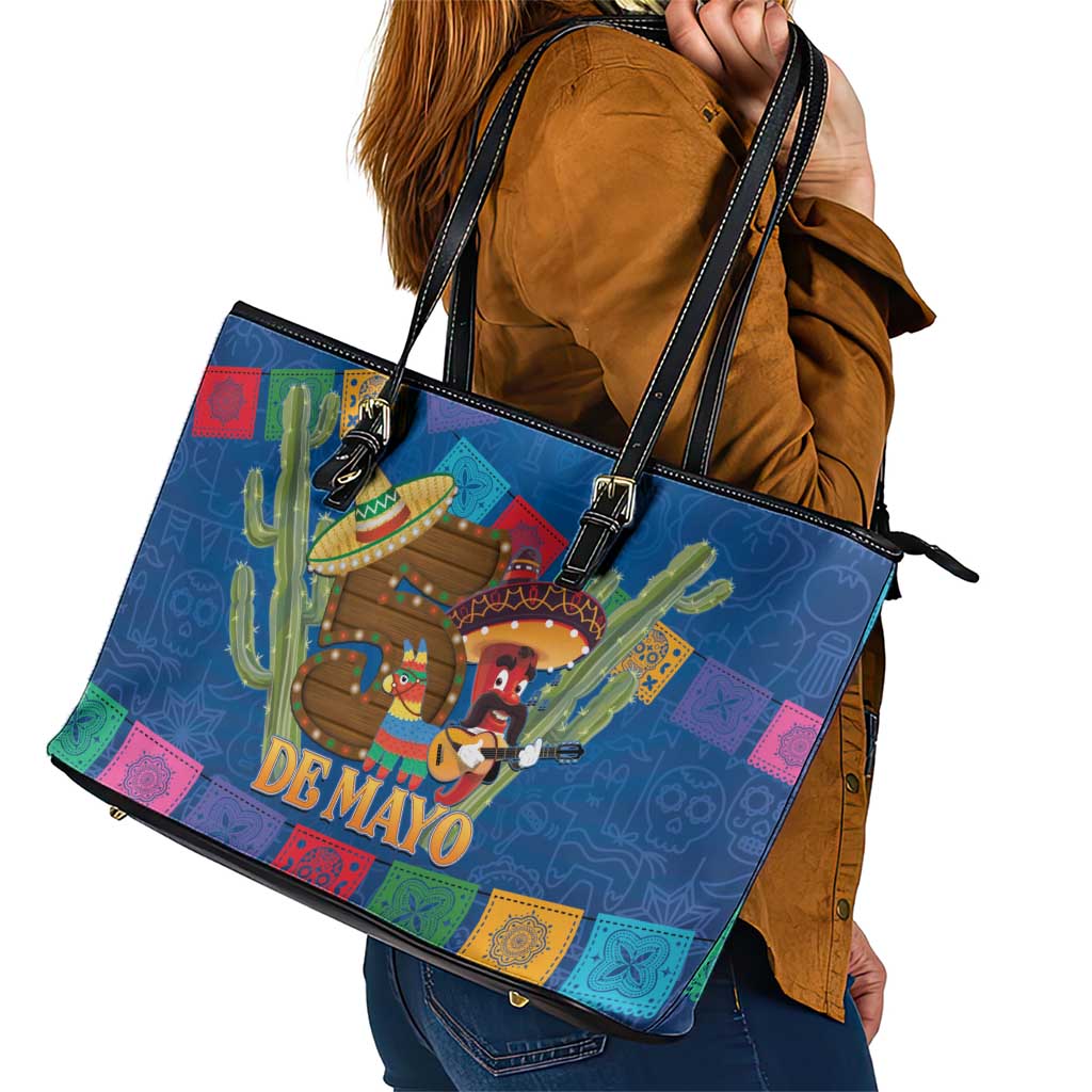 Mexico Cinco De Mayo 2025 Leather Tote Bag Chili Pepper Let's Fiesta