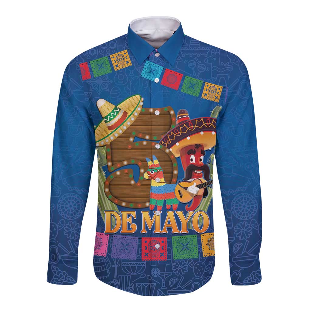 Mexico Cinco De Mayo 2025 Long Sleeve Button Shirt Chili Pepper Let's Fiesta