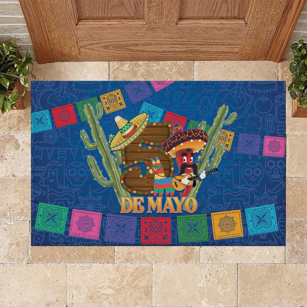 Mexico Cinco De Mayo 2025 Rubber Doormat Chili Pepper Let's Fiesta - Wonder Print Shop