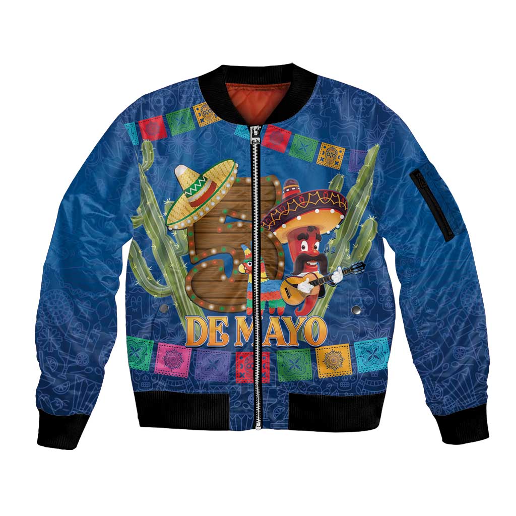Mexico Cinco De Mayo 2025 Sleeve Zip Bomber Jacket Chili Pepper Let's Fiesta - Wonder Print Shop