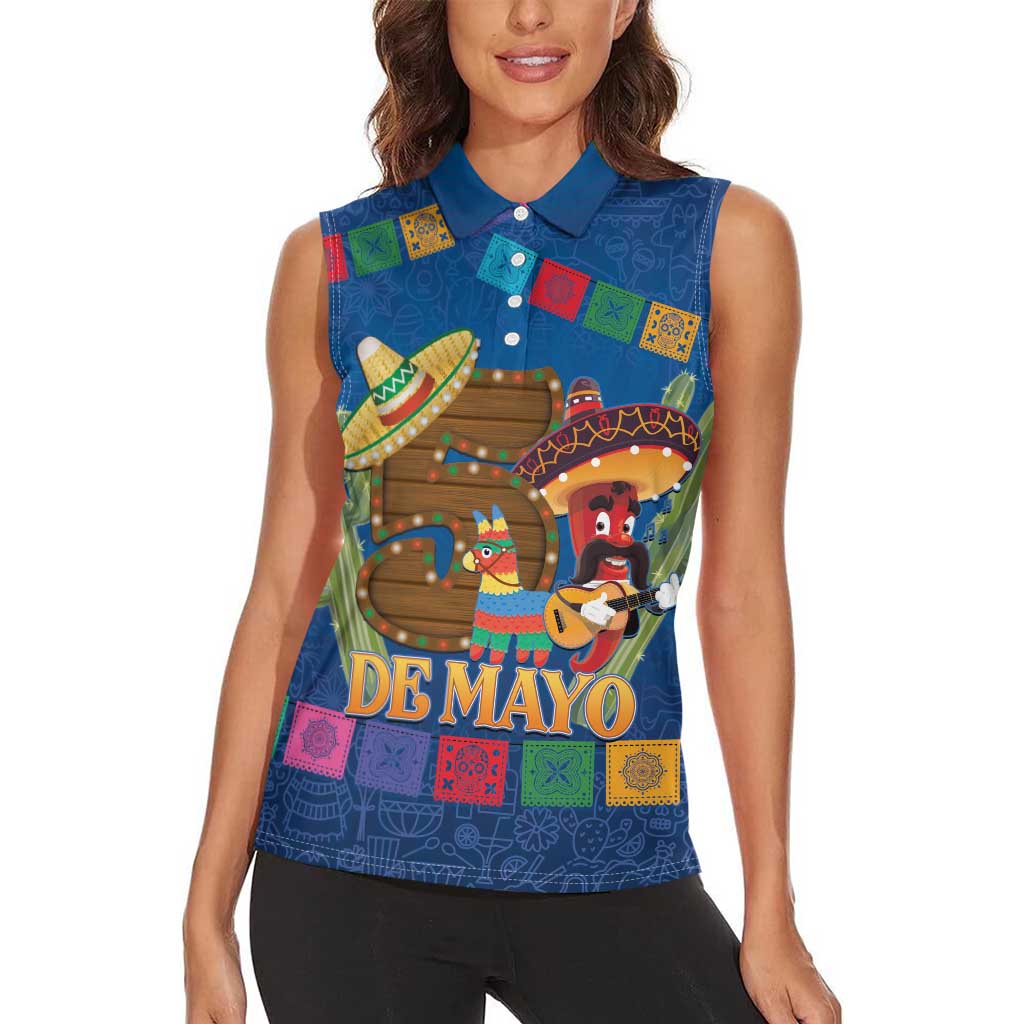 Mexico Cinco De Mayo 2025 Women Sleeveless Polo Shirt Chili Pepper Let's Fiesta - Wonder Print Shop