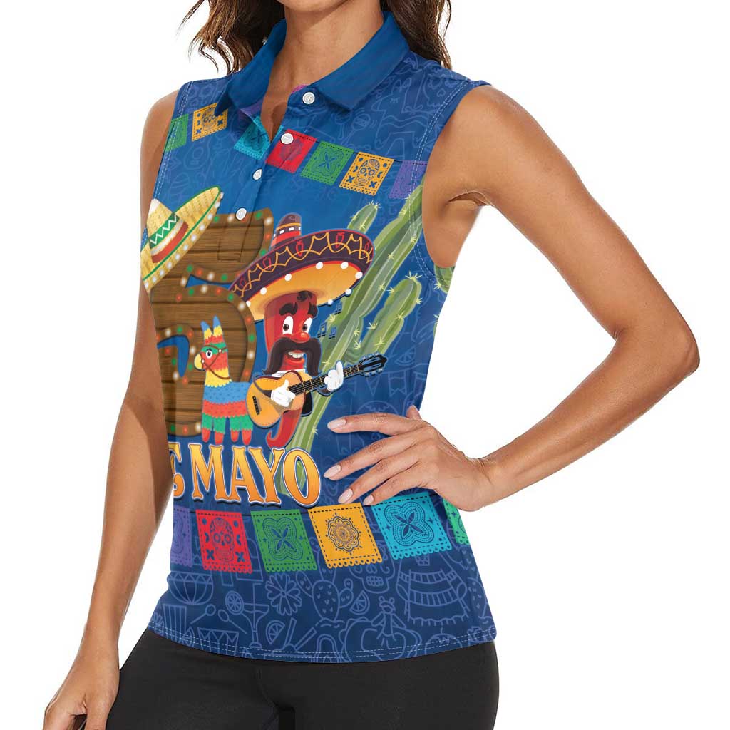 Mexico Cinco De Mayo 2025 Women Sleeveless Polo Shirt Chili Pepper Let's Fiesta - Wonder Print Shop