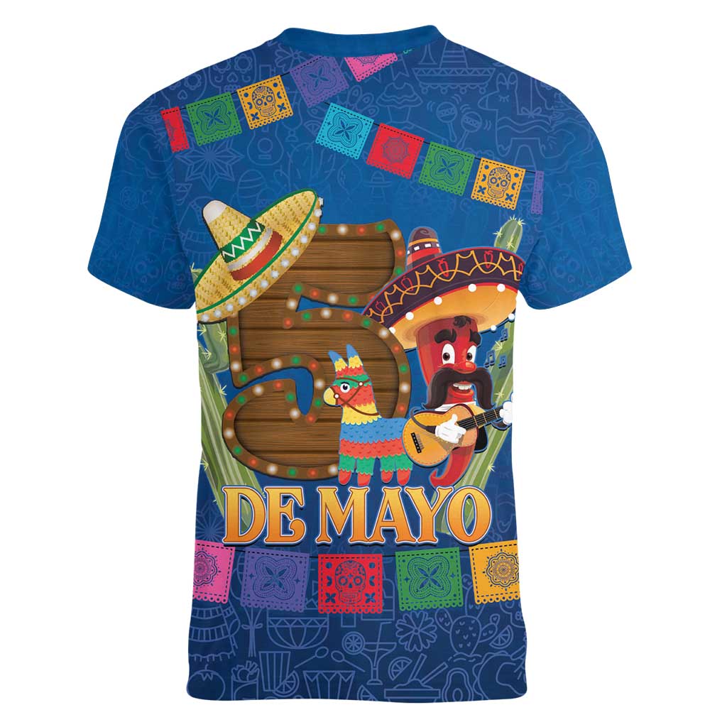 Mexico Cinco De Mayo 2025 Women V-Neck T-Shirt Chili Pepper Let's Fiesta - Wonder Print Shop