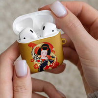 Japanese Geisha Koi Fish AirPods Case Cherry Blossoms Yellow Seigaiha Pattern - Wonder Print Shop