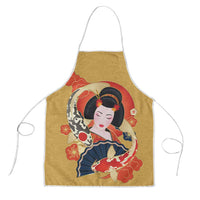 Japanese Geisha Koi Fish Apron Cherry Blossoms Yellow Seigaiha Pattern - Wonder Print Shop