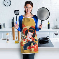 Japanese Geisha Koi Fish Apron Cherry Blossoms Yellow Seigaiha Pattern - Wonder Print Shop