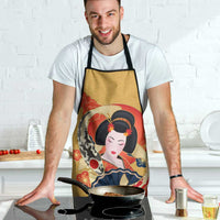 Japanese Geisha Koi Fish Apron Cherry Blossoms Yellow Seigaiha Pattern - Wonder Print Shop