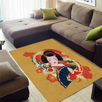 Japanese Geisha Koi Fish Area Rug Cherry Blossoms Yellow Seigaiha Pattern - Wonder Print Shop
