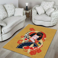 Japanese Geisha Koi Fish Area Rug Cherry Blossoms Yellow Seigaiha Pattern - Wonder Print Shop