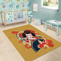 Japanese Geisha Koi Fish Area Rug Cherry Blossoms Yellow Seigaiha Pattern - Wonder Print Shop