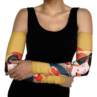Japanese Geisha Koi Fish Arm Sleeves Cherry Blossoms Yellow Seigaiha Pattern - Wonder Print Shop