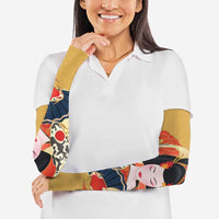 Japanese Geisha Koi Fish Arm Sleeves Cherry Blossoms Yellow Seigaiha Pattern - Wonder Print Shop