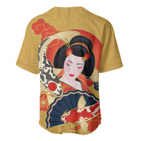 Japanese Geisha Koi Fish Baseball Jersey Cherry Blossoms Yellow Seigaiha Pattern - Wonder Print Shop