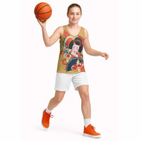 Japanese Geisha Koi Fish Basketball Jersey Cherry Blossoms Yellow Seigaiha Pattern - Wonder Print Shop