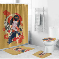 Japanese Geisha Koi Fish Bathroom Set Cherry Blossoms Yellow Seigaiha Pattern - Wonder Print Shop