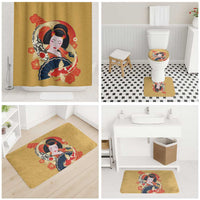 Japanese Geisha Koi Fish Bathroom Set Cherry Blossoms Yellow Seigaiha Pattern - Wonder Print Shop