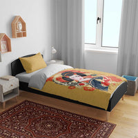 Japanese Geisha Koi Fish Bedding Set Cherry Blossoms Yellow Seigaiha Pattern - Wonder Print Shop