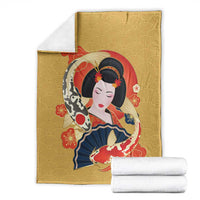 Japanese Geisha Koi Fish Blanket Cherry Blossoms Yellow Seigaiha Pattern - Wonder Print Shop