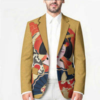 Japanese Geisha Koi Fish Blazer Cherry Blossoms Yellow Seigaiha Pattern - Wonder Print Shop