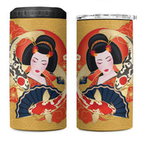Japanese Geisha Koi Fish 4 in 1 Can Cooler Tumbler Cherry Blossoms Yellow Seigaiha Pattern - Wonder Print Shop