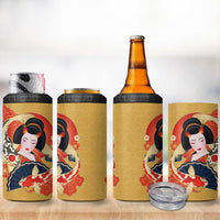 Japanese Geisha Koi Fish 4 in 1 Can Cooler Tumbler Cherry Blossoms Yellow Seigaiha Pattern - Wonder Print Shop