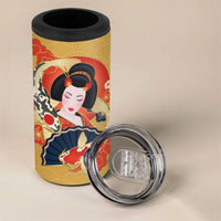 Japanese Geisha Koi Fish 4 in 1 Can Cooler Tumbler Cherry Blossoms Yellow Seigaiha Pattern - Wonder Print Shop