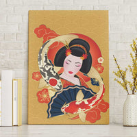 Japanese Geisha Koi Fish Canvas Wall Art Cherry Blossoms Yellow Seigaiha Pattern - Wonder Print Shop