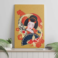 Japanese Geisha Koi Fish Canvas Wall Art Cherry Blossoms Yellow Seigaiha Pattern - Wonder Print Shop