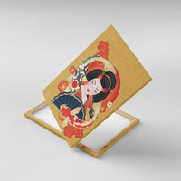 Japanese Geisha Koi Fish Canvas Wall Art Cherry Blossoms Yellow Seigaiha Pattern - Wonder Print Shop