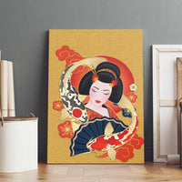 Japanese Geisha Koi Fish Canvas Wall Art Cherry Blossoms Yellow Seigaiha Pattern - Wonder Print Shop