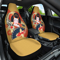 Japanese Geisha Koi Fish Car Seat Cover Cherry Blossoms Yellow Seigaiha Pattern - Wonder Print Shop