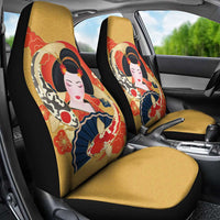 Japanese Geisha Koi Fish Car Seat Cover Cherry Blossoms Yellow Seigaiha Pattern - Wonder Print Shop