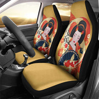 Japanese Geisha Koi Fish Car Seat Cover Cherry Blossoms Yellow Seigaiha Pattern - Wonder Print Shop