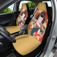 Japanese Geisha Koi Fish Car Seat Cover Cherry Blossoms Yellow Seigaiha Pattern - Wonder Print Shop