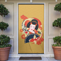 Japanese Geisha Koi Fish Door Cover Cherry Blossoms Yellow Seigaiha Pattern - Wonder Print Shop