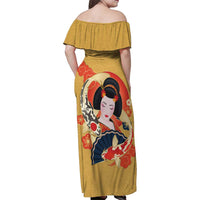 Japanese Geisha Koi Fish Family Matching Off Shoulder Maxi Dress and Hawaiian Shirt Cherry Blossoms Yellow Seigaiha Pattern - Wonder Print Shop