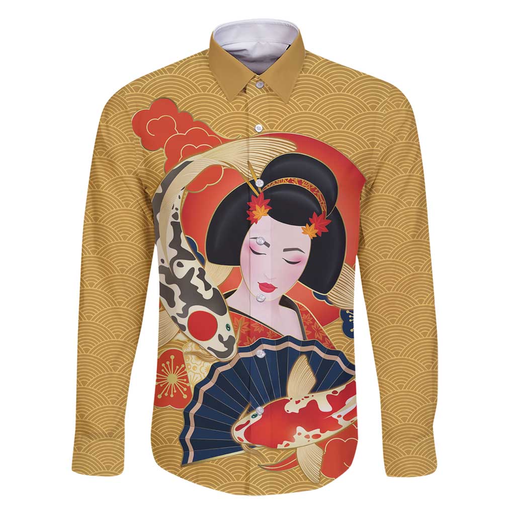 Japanese Geisha Koi Fish Family Matching Puletasi and Hawaiian Shirt Cherry Blossoms Yellow Seigaiha Pattern - Wonder Print Shop